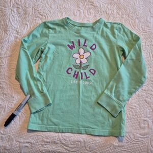 Life is Good girls size Medium 7/8 green long sleeve shirt play condition